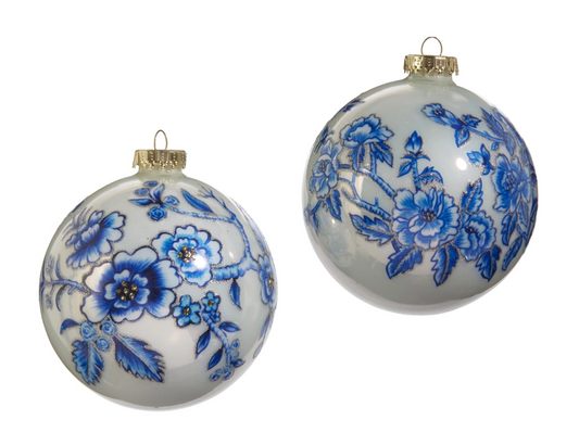 5" Blue Floral Ball Ornament