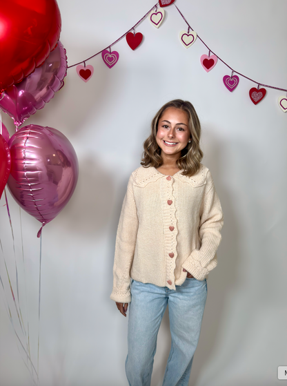 Heart Button Cardigan - CREAM