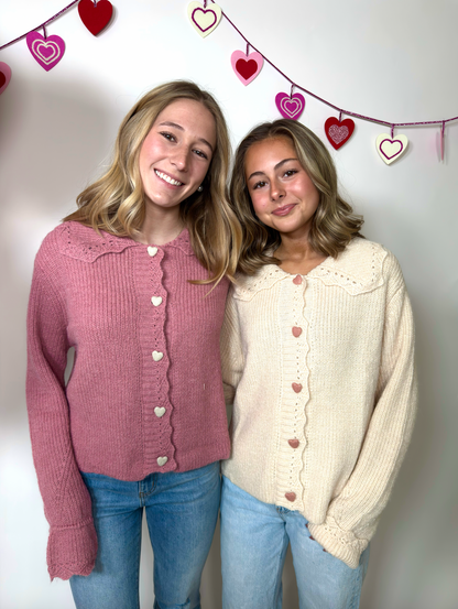 Heart Button Cardigan - CREAM