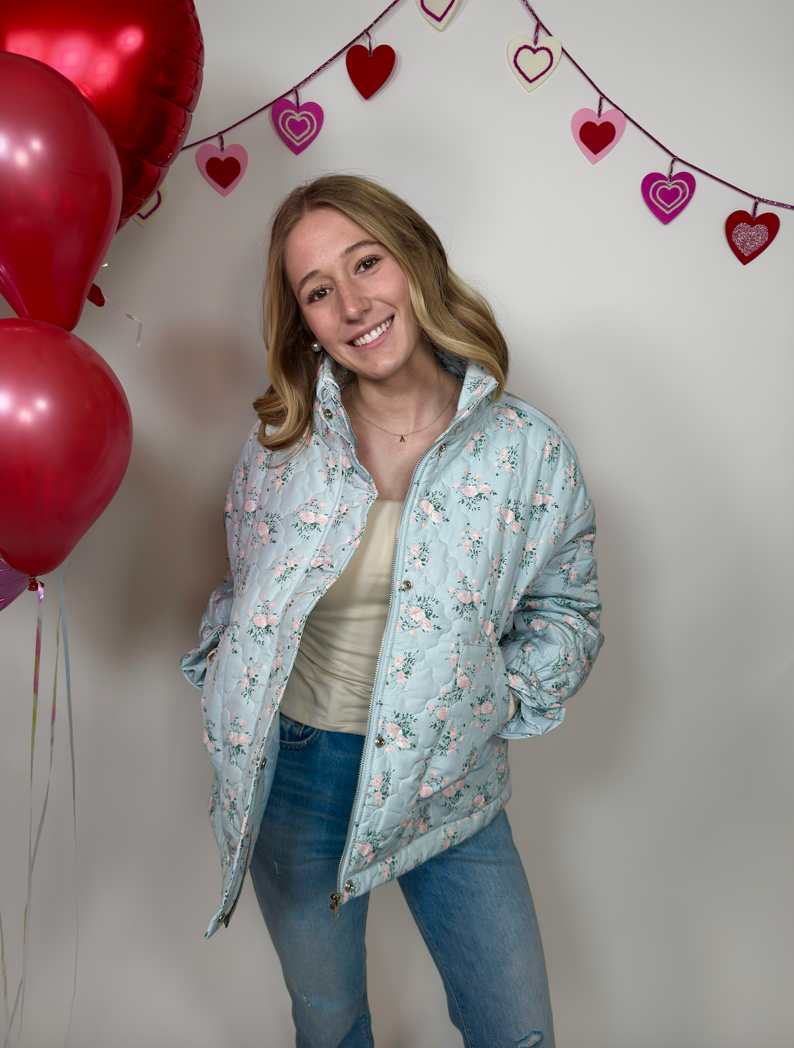 Blue Floral Puffer Jacket