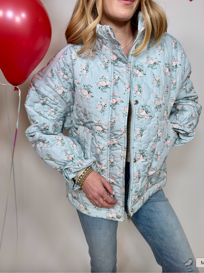 Blue Floral Puffer Jacket
