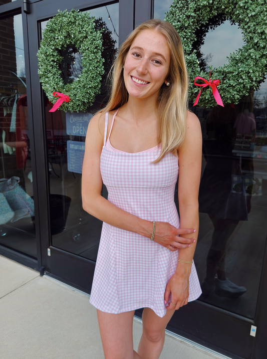 Pink Gingham Double Layered Dress
