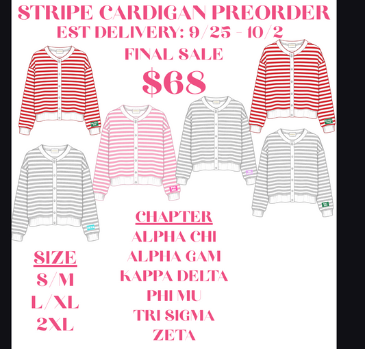 SORORITY STRIPE CARDIGAN PRE ORDER EST ARRIVAL 10/2