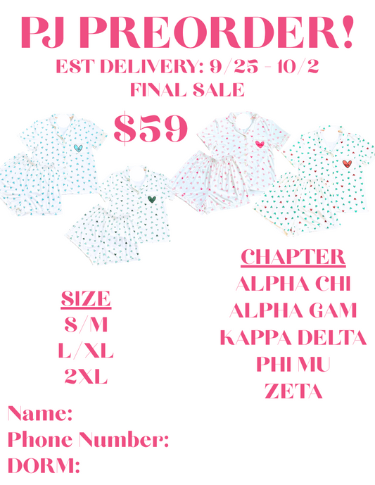 SORORITY PJ PRE-ORDER EST DELIVERY 10/2