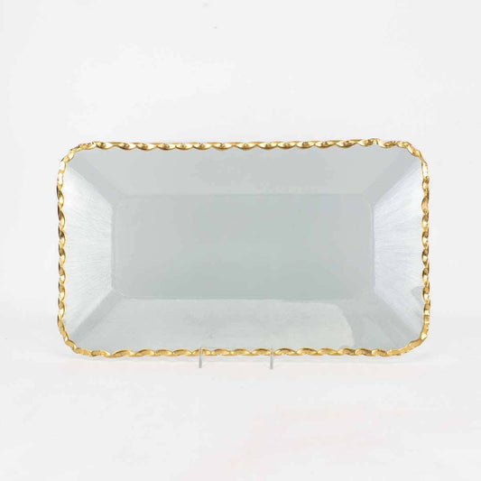 Cordova Rectangle Serving Tray   Clear/Gold   16.5x9.5