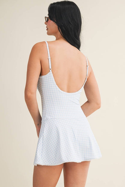 Blue Gingham Lace Trim Dress