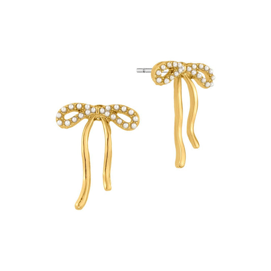 Gold Bow with Pearl Earring