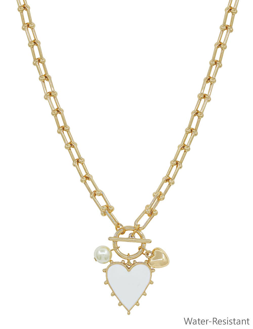 White Studded Heart Necklace Combo