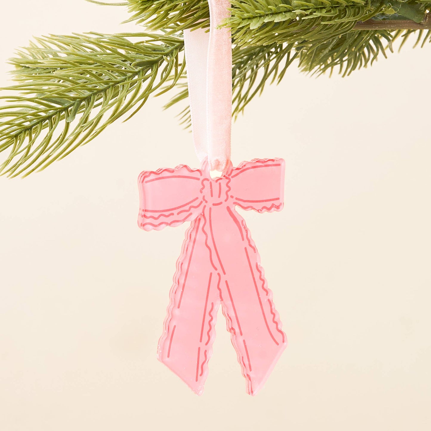 Holiday Tree Ornament-Pink Ruffle Bow Shape