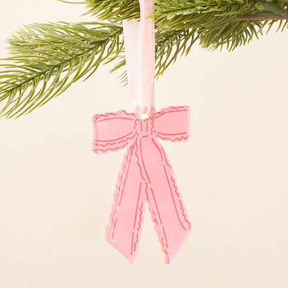 Holiday Tree Ornament-Pink Ruffle Bow Shape