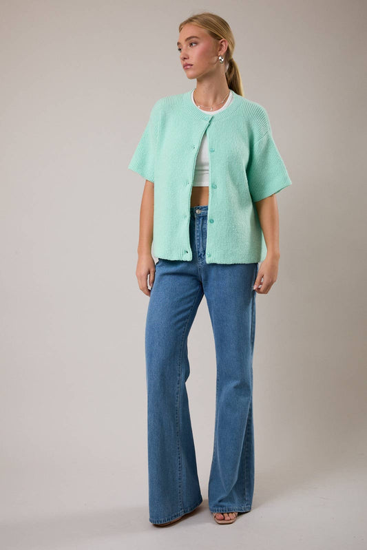 Hannah Short Sleeve Cardigan- Mint