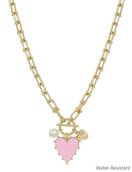 Pink Studded Heart Charm 16"-18" Necklace