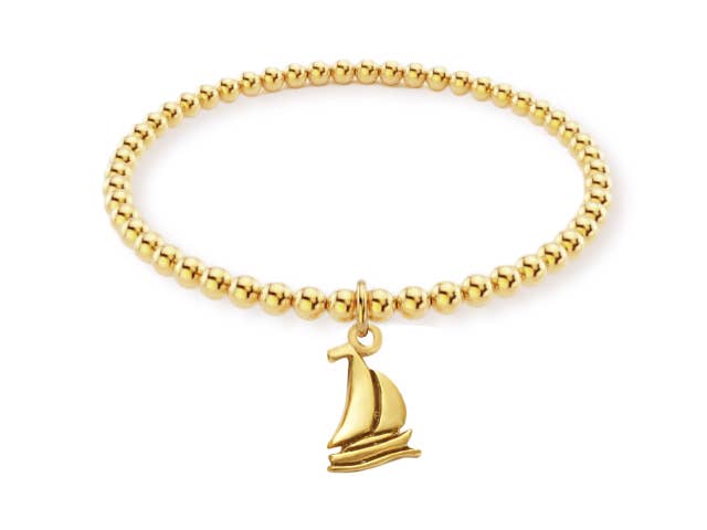 Tri Sigma Gold Bead Bracelet w/ Sailboat