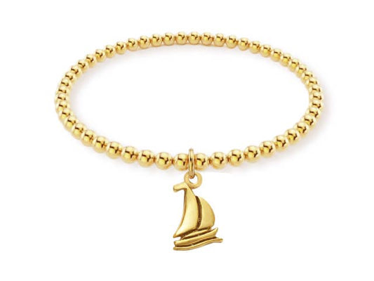 Tri Sigma Gold Bead Bracelet w/ Sailboat