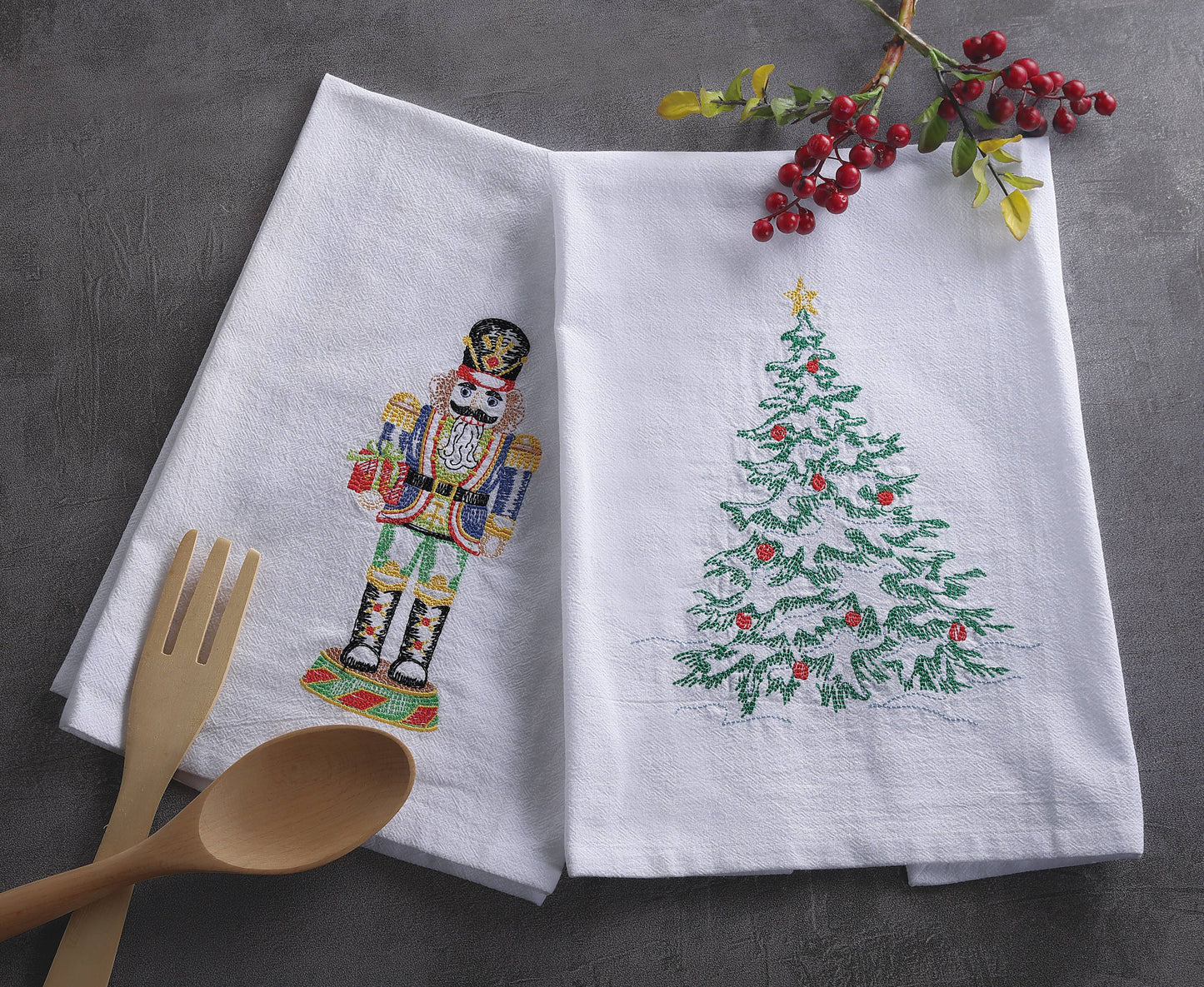 Nutcracker Topiary Embroidered kitchen Towel