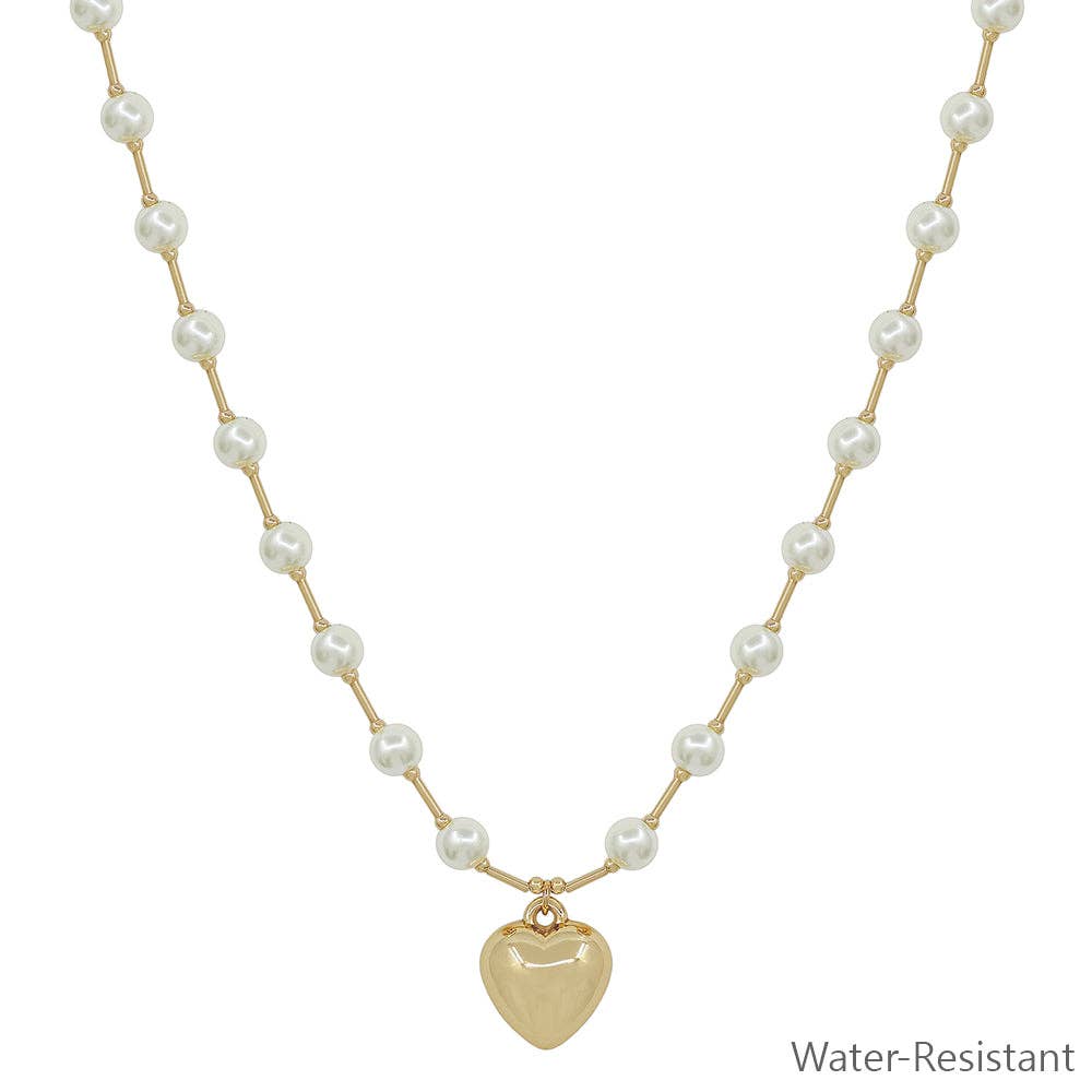 Water Resistant 6MM Pearl Heart Necklace