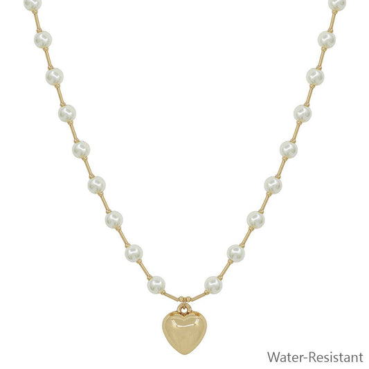Water Resistant 6MM Pearl Heart Necklace