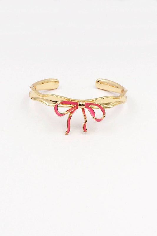 Gold Cuff with Hot Pink Bow