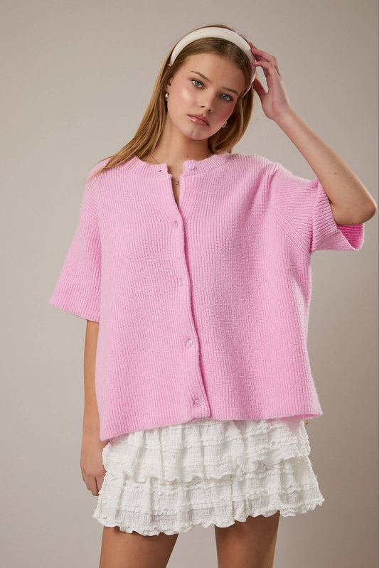 Hannah Short Sleeve Cardigan- Pink