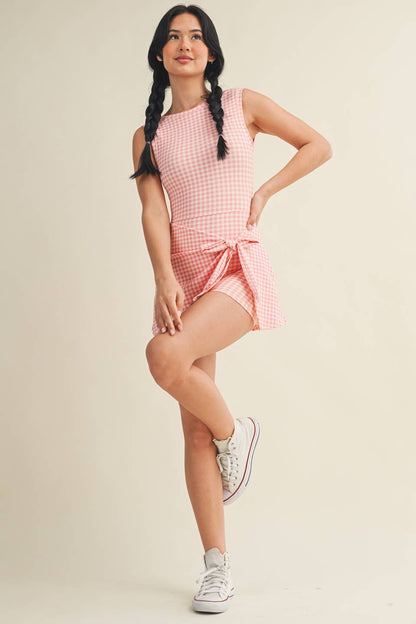 Gingham Wrap Tie Front Dress: PINK LEMONADE