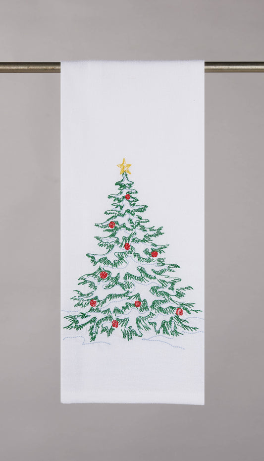 Snowy Tree Embroidered Kitchen Towel