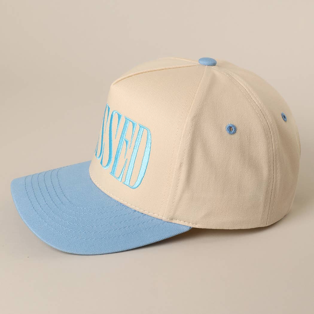BLESSED Lettering Embroidery Baseball Cap: SKY BLUE