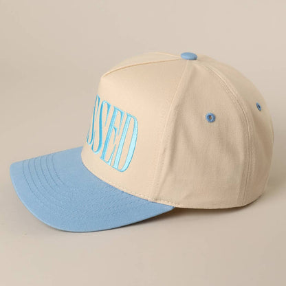 BLESSED Lettering Embroidery Baseball Cap: SKY BLUE
