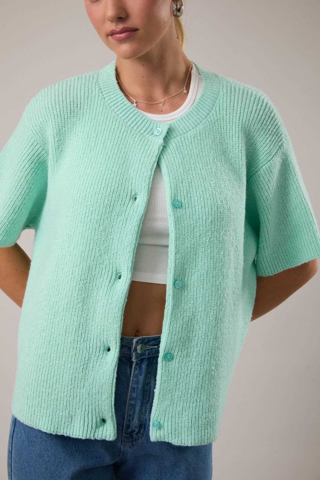 Hannah Short Sleeve Cardigan- Mint
