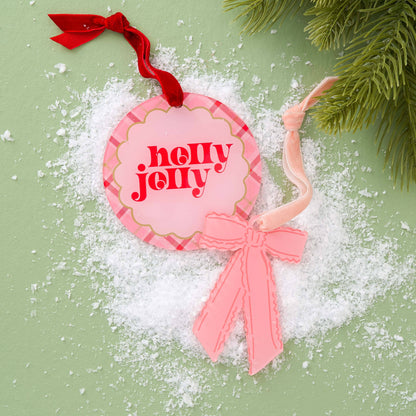 Holiday Tree Ornament-Pink Ruffle Bow Shape