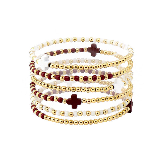 Set of 6 Maroon Beaded Bracelets