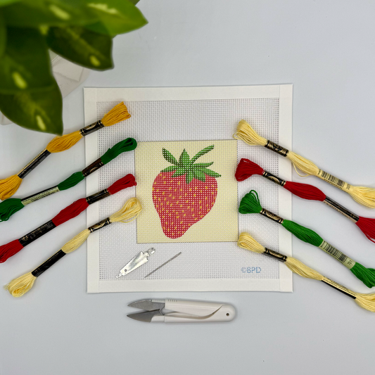 Strawberry Needlepoint Kit (on yellow background color)