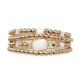 Set of 4 Gold White Rectangle Stone Stretch Bracelets