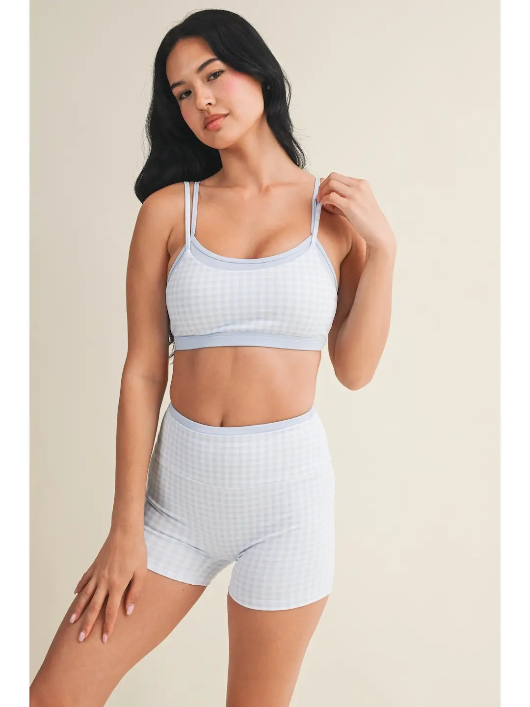 Gingham Layered Shorts Set: BLUE