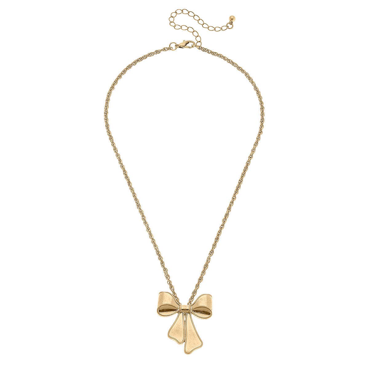 Maxwell Bow Pendant Necklace in Worn Gold