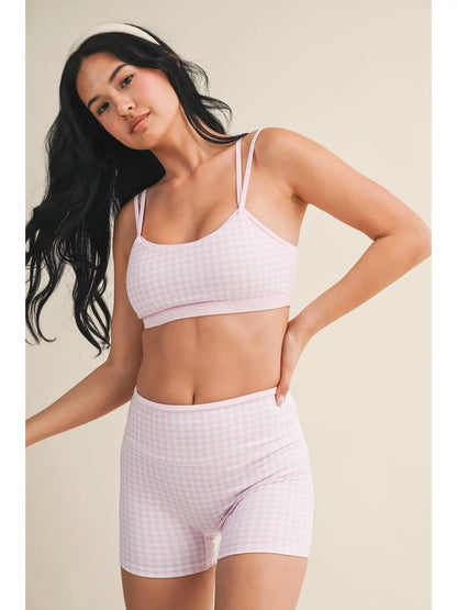 Gingham Layered Shorts Set: BABY PINK