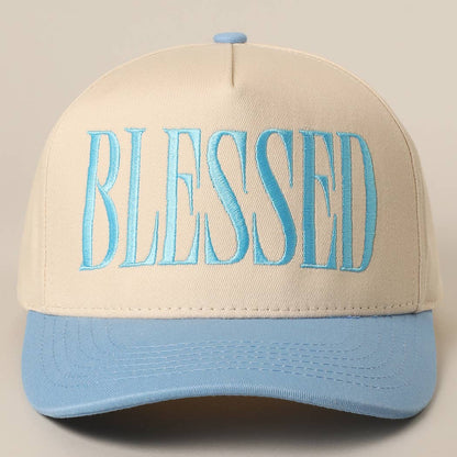 BLESSED Lettering Embroidery Baseball Cap: SKY BLUE