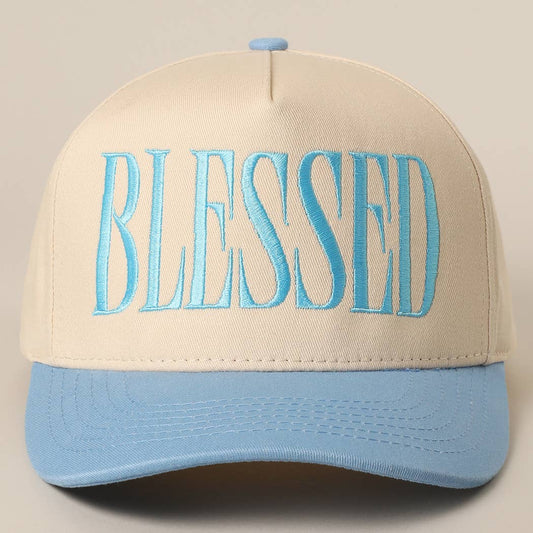 BLESSED Lettering Embroidery Baseball Cap: SKY BLUE
