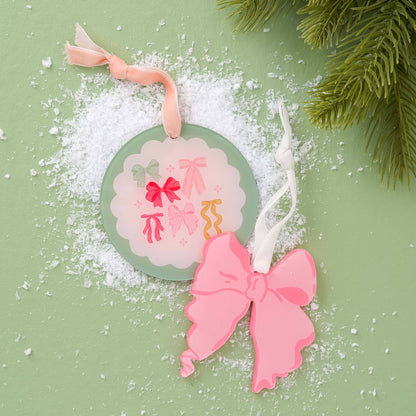 Holiday Tree Ornament-Pink Bow Shape