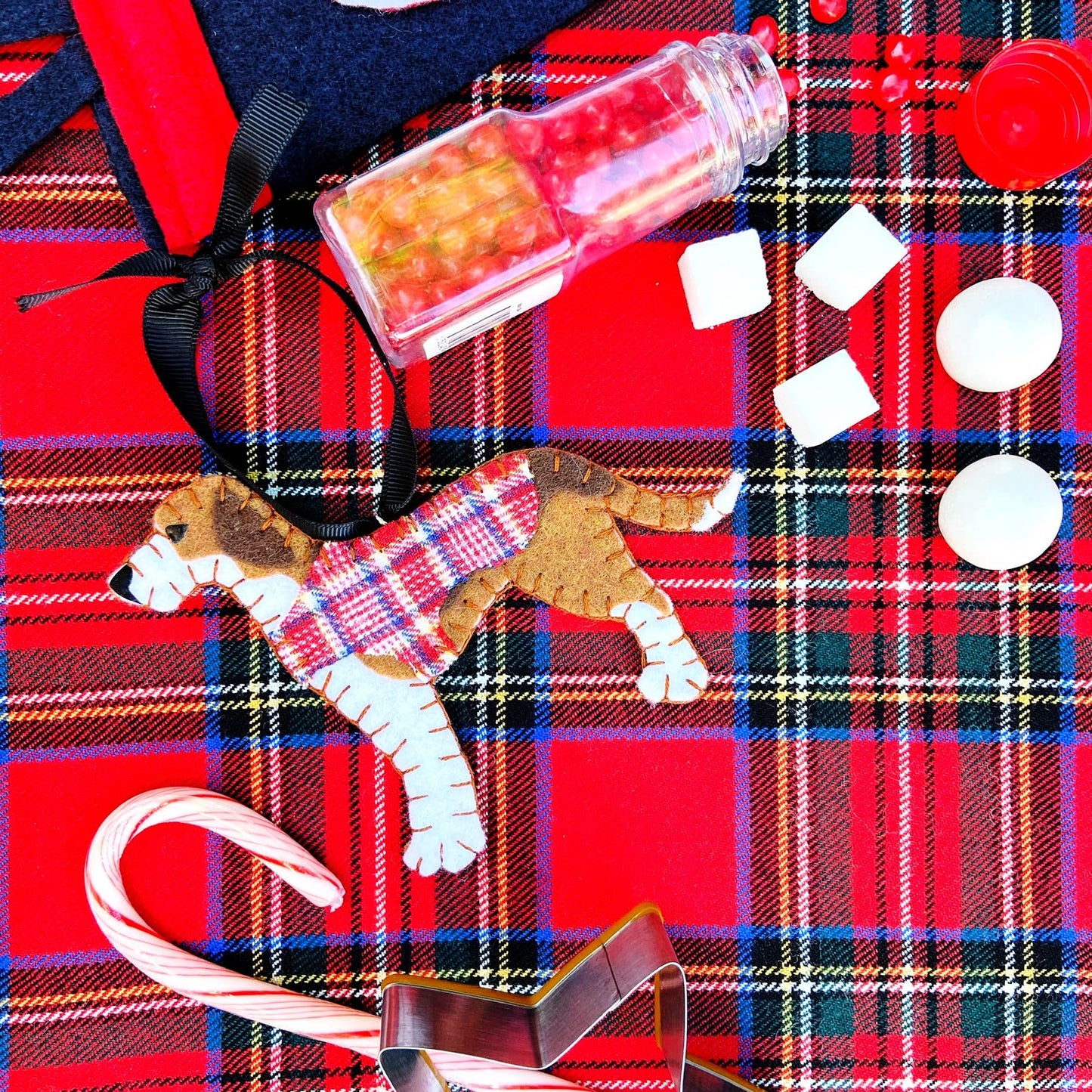 Preppy Tartan Foxhound Ornament