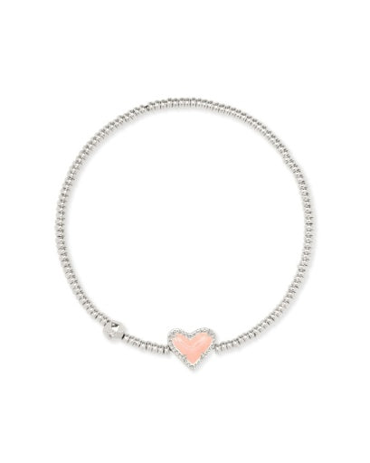 ARI HEART STRETCH BRACELET SILVER ROSE QUARTZ