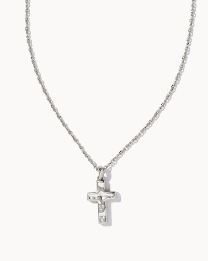 CROSS PENDANT NECKLACE RHODIUM METAL