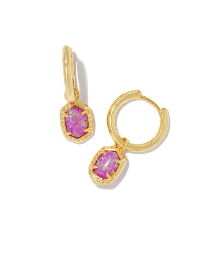 DAPHNE FRAMED HUGGIE EARRINGS GOLD MAGENTA KYOCERA OPAL