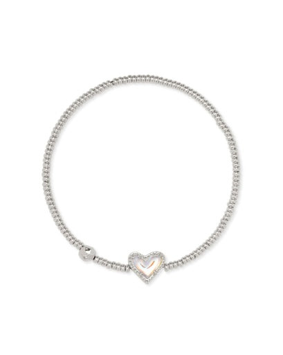 ARI HEART STRETCH BRACELET SILVER DICHROIC GLASS