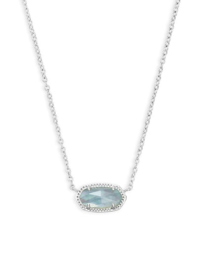 ELISA SHORT PENDANT NECKLACE RHODIUM LIGHT BLUE ILLUSION