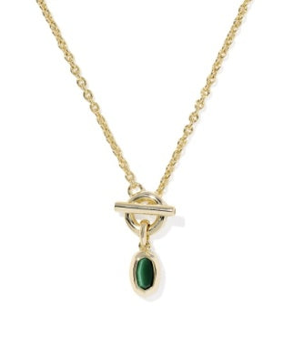 Mini Elisa Toggle Short Pendant Necklace GREEN TIGERS EYE
