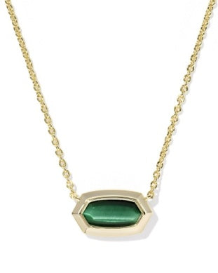 Elisa Bezel Short Pendant Necklace GREEN TIGERS EYE