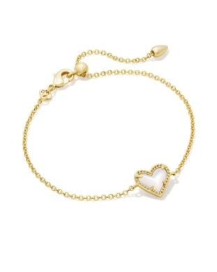 ARI HEART DELICATE CHAIN BRACELET GOLD IVORY MOTHER OF PEARL