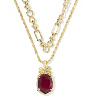 Daphne Bow Multi Strand Necklace: Gold Dark Burgundy Illusion