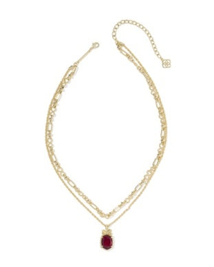 Daphne Bow Multi Strand Necklace: Gold Dark Burgundy Illusion