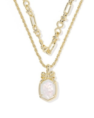 Daphne Bow Multi Strand Necklace: Gold IRIDESCENT CRYSTAL IVORY ILLUSION